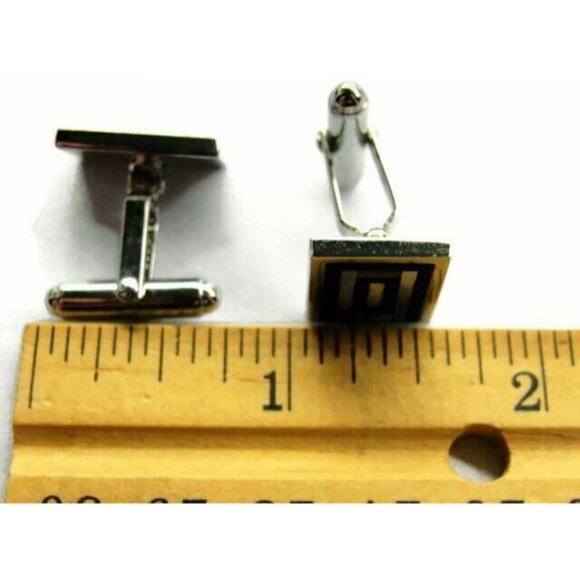 Cufflinks Black Onyx Pearl Double Rectangle Sterling Silver 925 Patina Vtg - Picture 8 of 12